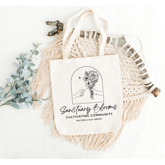 Sanctuary Blooms Canvas Tote Bag - Cultivating Community (2 Color Options)