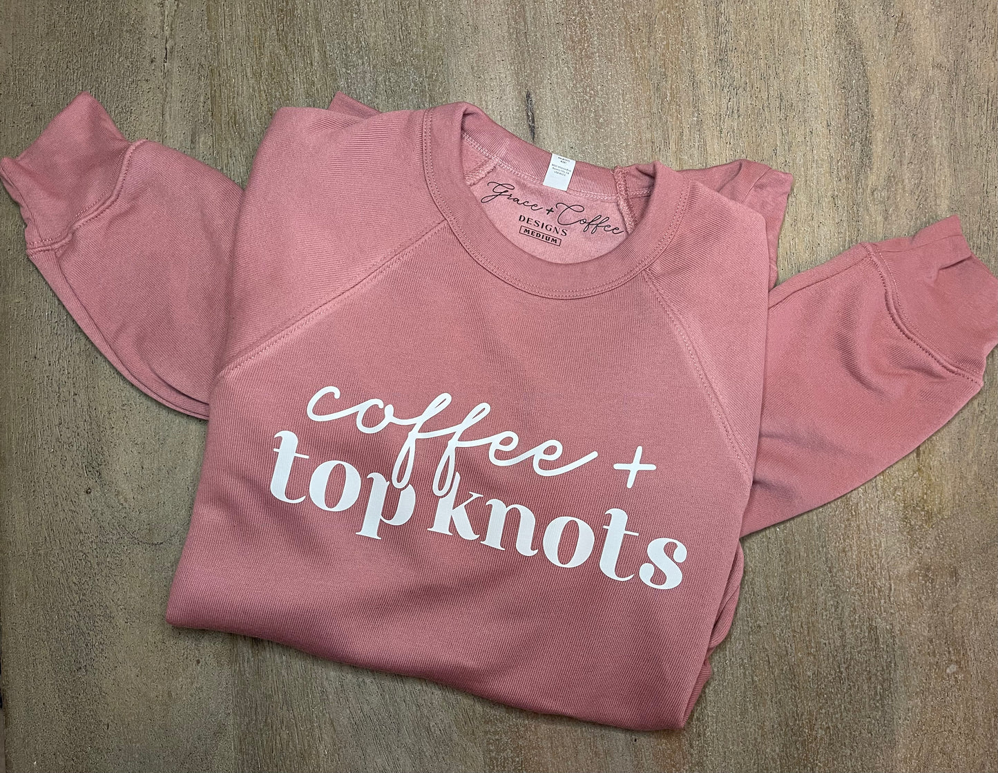 Coffee + Topknots - Cozy Fleece Crewneck Sweatshirt