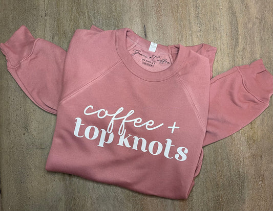 Coffee + Topknots - Cozy Fleece Crewneck Sweatshirt