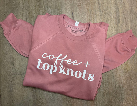 Coffee + Topknots - Cozy Fleece Crewneck Sweatshirt